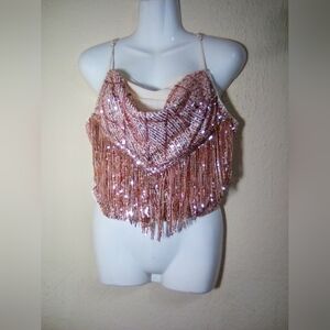Miss Me Rose Gold Sequin Fringe Camisole